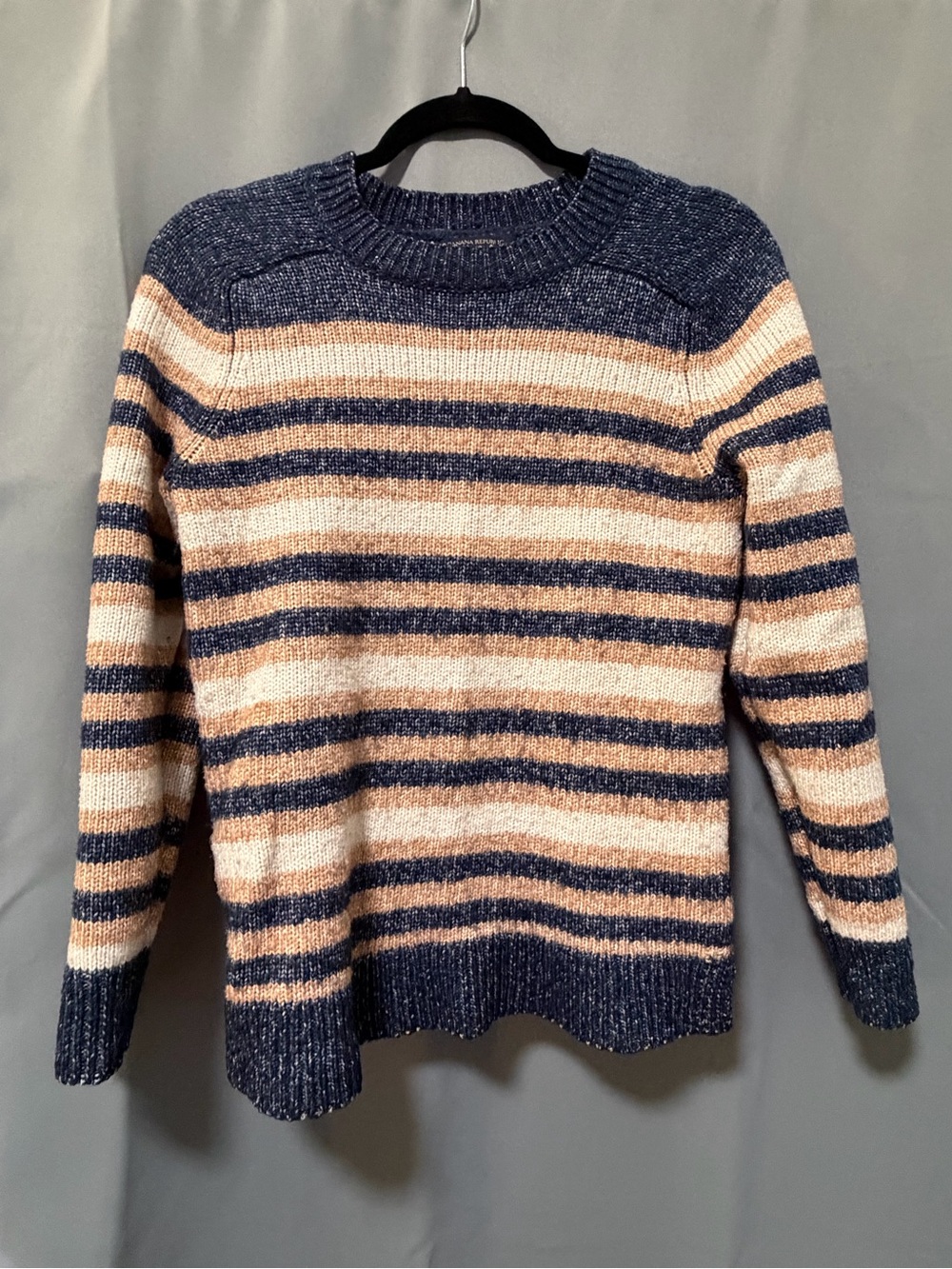 Banana Republic Navy and Cream Striped Crewneck Sweater